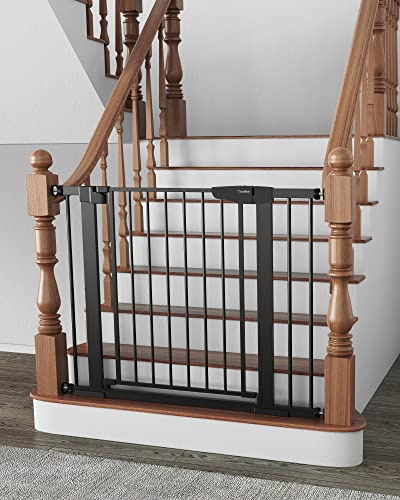 Cumbor 29.7-40.6 Baby Gate for Stairs, Baby Essential Safety Gate, Mom's Choice Awards Winner-Dog Gate for Doorways, Pressure Mounted Auto-Close Pet Gates for Dogs Indoor, Durable Child Gate, Black