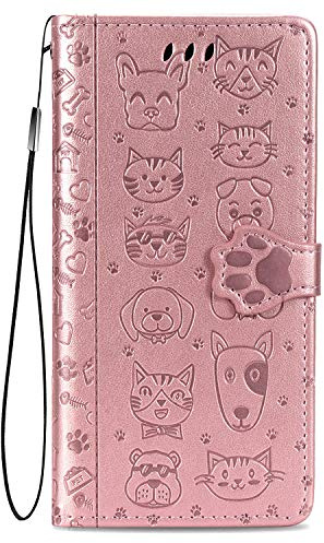 Fertuo Coque pour Xiaomi POCO M3 Pro/Redmi Note 10 5G, Antichoc Portefeuille Étui Housse en Cuir à Rabat avec Porte Carte, Chiusura Magnetica [Chat Chien] Flip Cover Case pour POCO M3 Pro, Or Rose