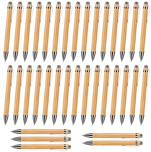 IWILCS Holz-Kugelschreibern,35 Stück Holz Kugelschreiber Schreibgerät Bambus Holzkugelschreiber,Kugelschreiber Set Natur Umweltfreundlich Plastikfreier