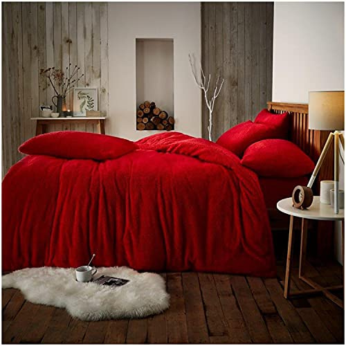 GC GAVENO CAVAILIA Teddy Bear Fleece Double Bedding Set | Soft & Cosy Thermal Warm Fluffy Double Duvet Sets With 2 Piece Pillowcases| Red | 200 Cm x 200 Cm