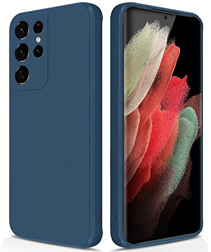 GiiYoon Silikon Skal Kompatibel med Samsung Galaxy S21 Ultra, Silky Soft Touch Skal med Hela Kroppen, Stötsäker Case med Mikrofiberfoder - Blå