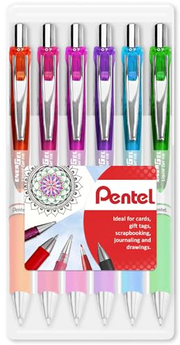 Pentel EnerGel XM BL77 – einziehbarer Flüssiggelschreiber – 0,7 mm – 54 % recycelt – Muschelpackung, Geschenk-Set mit 6 Stück (Tropical)