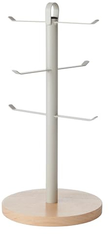KitchenCraft Idilica Arbre à tasses en métal avec base en bois de hêtre, porte-tasses rond de 33 cm à poser sur le comptoir de la cuisine