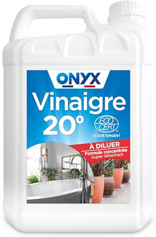 Onyx - Vinaigre Concentré 20° - Détartrant - Nettoyant - Pour la Maison et les Extérieurs - Facile à Diluer - Ecocert - 100% d'Ingrédients d'Origine Naturelle- Fabrication Française - 5L