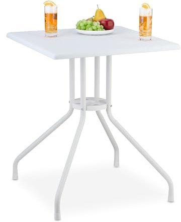 Relaxdays Gartentisch Rattan-Optik, eckig, HBT: 75 x 61 x 61 cm, weiß