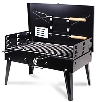Kit de parrilla portátil de carbón para cocinar al aire libre, juego de herramientas de barbacoa plegable para camping, senderismo, picnics, ahumador de terraza, 47 x 42 x 27 cm