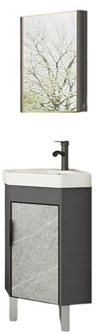Badezimmer-Eckwaschbecken Mit Unterschrank, Eckwaschtisch Mit Unterschrank, Waschbecken Set Mit Aufbewahrungsbehälter, Eckwaschbecken Keramik, Badezimmermöbel(Black)