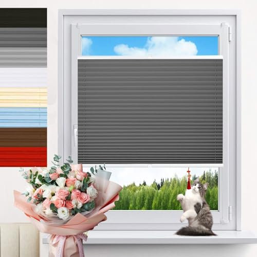 Plissee Ohne Bohren Klemmfix 75 x 160 cm Sichtschutz Und Sonnenschutz Plise Plisee Plisse Rollo Inkl. Aller Montage-Teile für Fenster Und Tür, Dunkelgrau
