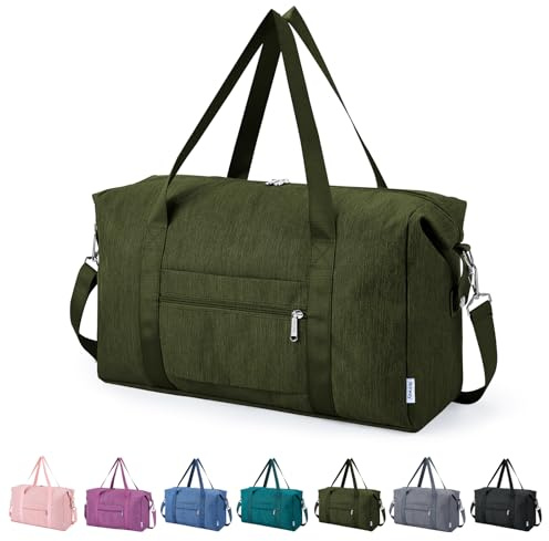 Narwey Faltbare Reisetasche Handgepäck Tasche Weekender Damen Herren, Easyjet Handgepäck 45x36x20, Klein Reisetaschen Tasche Handgepäck Flugzeug Travel Carry on Bag Sporttasche 25L(Armeegrün)