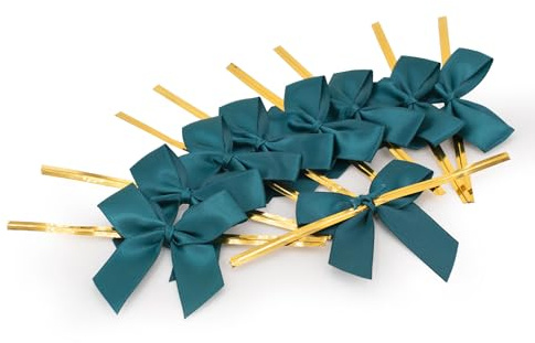 Creativery Satinschleifen 5cm 10 Stück - Farbauswahl - farbecht & waschbar - Schleifen mit entfernbarem Draht - Fertige Geschenkschleifen zum Dekorieren Basteln Aufnähen Kleben - Petrol