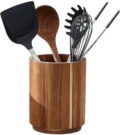 Soporte para Utensilios de Madera Organizador De Utensilios De Cocina 18 cm | Organizador Giratorio Grande Para Cubiertos Cocina Hogar Despensa Diario Exterior Acampada Barbacua