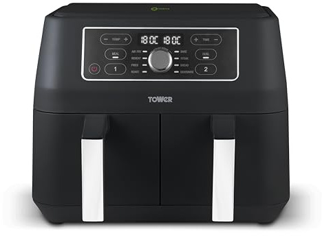 Tower T17181AFR Vortx Dual Basket Air Fryer with Digital Touch Display, Dual Function, 8 Presets, 8L, 2460W, Black