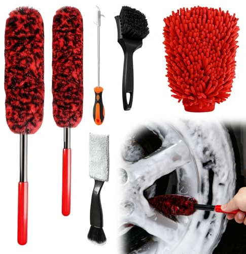 HXSYKJDM Car Wheel Brush Kit, 6PCS Car Detailing Brushes Kit, Car Cleaning Kit, Bendable Wheel Cleaning Brush Set Wheel and Rim Brush for Wheel Care Cleaning