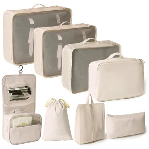 Vlecexs Koffer Organizer Set, 8 Stück Packing Cubes Wasserdichte Reise Kleidertaschen, Packtaschen für Koffer, Kofferorganizer Packtaschen Set mit Kleidertaschen Schuhbeutel, Ordnungssystem für Koffer