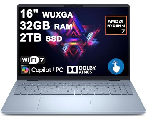 Dell 16 Plus Laptop 16 WUXGA Comfortview Touchscreen AMD 8-core Ryzen AI 7 350 (Up to 50 Tops) 32GB RAM 2TB SSD Backlit Fingerprint WiFi7 for Creator Business Professional Win11 w/Copilot+ AI