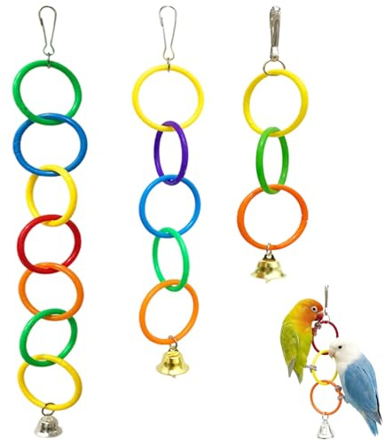 Wvbzf 3PCS Budgie Toys, Parrot Toys, Parrot Climbing Toys Set, Interactive Bird Toys for Caged Birds, Natural Exercise Rings for Parakeets and Cockatiels, Three Sizes 17cm 25cm 33cm