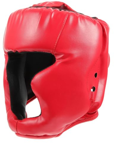 JECOMPRIS Casque de Karaté pour Garçon et Filles Rouge, Couvre-Chef de Lutte Mentonnière, Protection Tête pour Taekwondo, Boxe et Arts Martiaux, Équipement Rembourré de Combat pour Jeunes