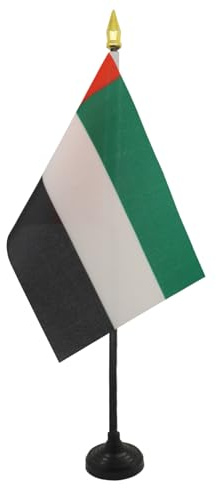 AZ FLAG - United Arab Emirates Table Flag 4'' x 6'' - Emirati Mini Desk Flag 100% Polyester 15 x 10 cm - Office Mini Banner with 10'' Pole - Golden Spear