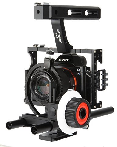 VILTROX Bur för videokamera med 15 mm skaftsystem + topphandtag + Follow Focus för Sony A7 A7/A7II/A7s/A7r/A7Rii, GH4 för att montera mikrofon, bildskärm, LED-videolampa