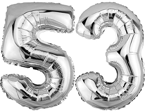 DekoRex Folienballon Silber 40cm Deko Hochzeit Jubiläum Geburtstag (Zahl 53)
