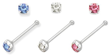 Pack of 6 Sterling Silver Cubic Zirconia Nose studs - SIZE: TINY - 1.5mm - Single studs with ball end. Gift boxed 5511SET
