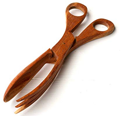 redchocol8® Wooden Salad Pair of Tongs Eco Friendly Fork Spoon Serving Scissors Kitchen VAT