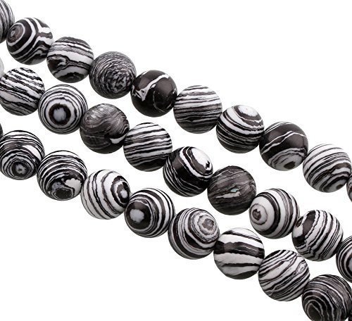 Perlin Streifen Achat Perlen Rund 8mm Achatperle Naturstein 15stk. Halbedelstein Edelstein Schmuckperlen Schmuckstein für DIY Kette Gemstone Beads (Schwarz Weiß)