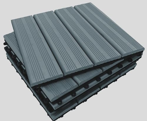 CLICK-DECK Composite Plus Decking Tiles | Patio, Balcony, Concrete, Hot Tub Deck Tiles | 30x30cm Square Connect Flooring | Easy Installation | Low Maintenance | Drainage (6X Deck Tiles, Grey)