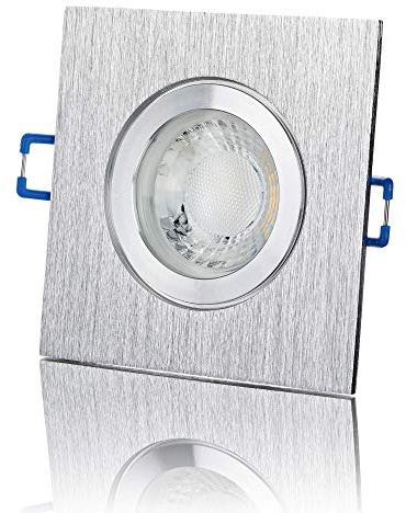 lambado® Premium LED Spot IP44 Flach Alu gebürstet - Hell & Sparsam inkl. 230V 5W Strahler warmweiß dimmbar - Moderne Beleuchtung durch zeitlose Bad-Einbaustrahler/Deckenstrahler für Außen