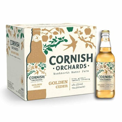Cornish Orchards Gold Cider - Fruity Apple Taste | Lightly Sparkling | Fresh Pressed Apples | Hand Blended | Traditional Craft Cider | Natural Ingredients - 5.0% ABV - 12 x 500 ml Bottles