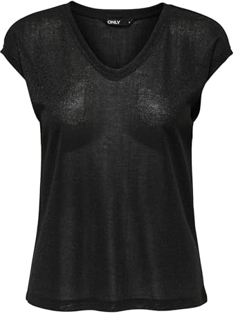 ONLY Damen Einfarbige Kurzarm Bluse Basic Rundhals Ausschnitt Blusen T-Shirt Blouse Oberteil ONLVIC,Schwarz,44