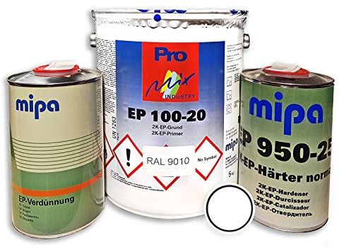 SET MIPA 2K EP 100-20 Grundierung Epoxidharz 7 kg Farbenwahl (Reinweiß)