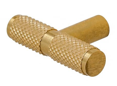 Decoranddecor Aurelia - Round Knurled Cupboard Handles | T-Bar Cabinet Handles | Kitchen Cupboard Pulls | Furniture Knobs - Gold - 50mm Single Hole Knob
