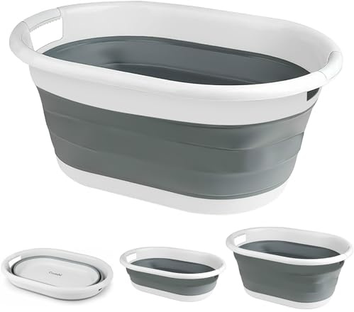Crystals® Oval Shape Large Collapsible Fold Able Laundry Basket Pop Up Clothing Washing Storage Bucket - Grey