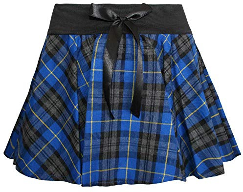 Hiffy Ladies Women's Tartan Print Mini Skater Skirt with Bow UK Size 8-22 (Blue Tartan, X-Large/XX-Large)