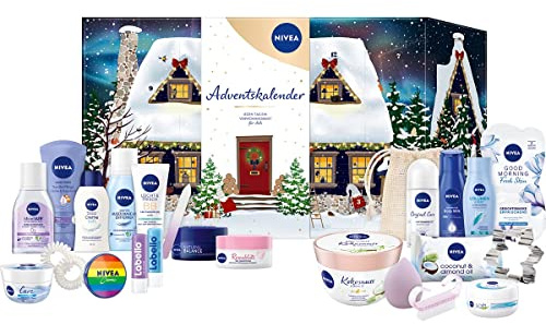 NIVEA Adventskalender 2021 für 24 einzigartige Verwöhnmomente, Weihnachtskalender mit ausgewählten Pflegeprodukten & Accessoires, Pflegeset für die Adventszeit