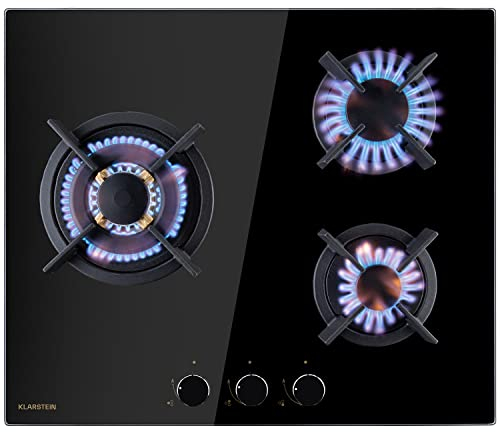 Klarstein Tables de Cuisson à Gaz, Plaque de Cuisson Gaz à 3 Brûleurs, Table de Cuisson Electrique à 3 Feux de 6200W, Cuisiniere Gaz, Gaziniere Gaz avec Brûleurs en Acier Inoxydable, Cuisinières GPL
