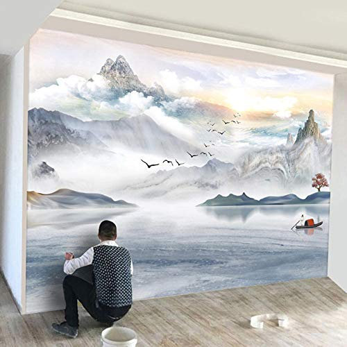 YXTSmurals Blanc Nuages Montagnes Paysage Effet 3D Tapisserie Murales Panoramique 3D Peinture Murale Non-Tissé