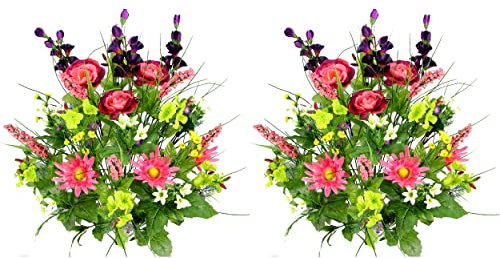 Admired By Nature Künstliche Blumen mit Stängeln, Morning Glory & Ranunculus, für den Innenbereich, Hochzeit, Heimdekoration, Friedhofsdekoration, Gartenmischung, 2 Stück mit 30 Stück