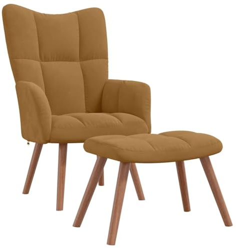 vidaXL Relaxsessel mit Hocker, Sessel mit Stahlrahmen Holzbeinen, Relaxstuhl Polsterstuhl mit Armlehne, Fernsehsessel Polstersessel Wohnzimmer, Modern, Braun Samt