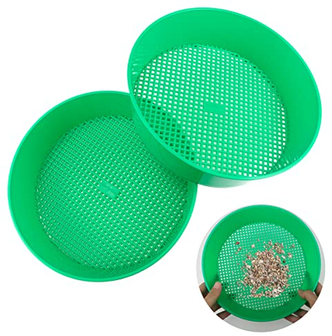 2 Pcs Soil Sifter Garden Sieve Plastic Sand Sifter Set for Sieve Work of Small Gravel, Soil, Sand （Green