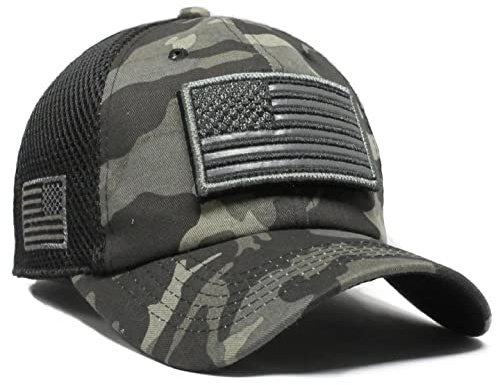 USA Flag Hat Camo Gray Detachable Patch Micro Mesh Tactical Cap