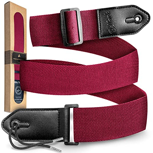 Belfort Sangle de Guitare pour Guitare Électrique, Acoustique, Occidentale, Basse E et Ukulélé pour Enfants et Adultes, Cuir Microfibre + E-Book (Rouge)