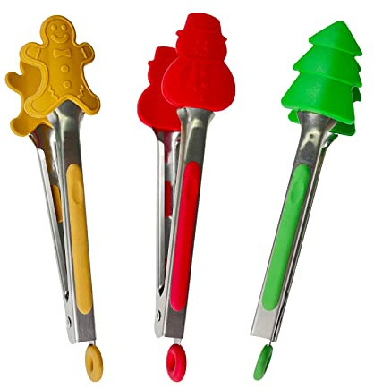 3 STÜCKE Weihnachten Silikon Mini Zangen, 7 Zoll Zange im Weihnachtsstil, Kleine Kinder Bunte Zange zum Servieren von Speisen, Eiswürfeln, Früchten, Zucker usw.