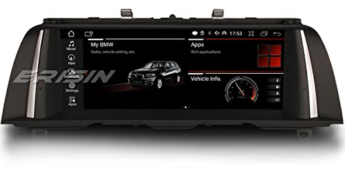 Erisin Qualcomm 10.25 8-Kern 4GB+64GB Android 14 Autoradio Bluetooth GPS Navi für BMW 5er F10/F11 (2010-2012) mit CIC Unterstützt IPS iDrive DAB+ Kabelloses CarPlay Android Auto WiFi Canbus FM Radio