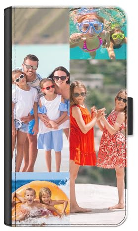 Personalised Phone Case For Apple iPhone 17, 16, 15, 14, Pro, Max, Mini, Plus 13, 12, 11, X, XS, XR Phone, Custom Photo Collage, Image on Leather Side Flip Wallet Phone Case, Phone Cover - Four Images