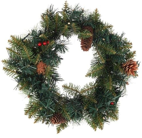 Weihnachtskranz mit 15 warmweissen LED´s - Ø 30 cm - Batteriebetrieben - mit 6 Stunden Timer Funktion - Kranz für Weihnachten mit Timer - Türkranz Weihnachten mit Lichterkette