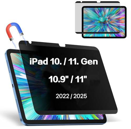 Magnetischer Blickschutzfilter für iPad 11 11. Gen(A16)/10.9 10. Gen | 2025/2022, Abnehmbar Anti Glare Blaulicht Privacy Screen Displayschutz Sichtschutz Blickschutzfolie Wiederverwendbarer