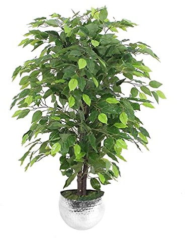 Leaf Design UK konstgjorda realistiska krukväxter, grön buskig fikus-silver, 90 cm