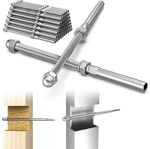BLIKA 50 Pack 6 Long 3/16 Swage Threaded Stud Tension End Fitting Terminal for Deck Cable Railing T316 Stainless Steel, 3/16 Swage Threaded Terminal for 4x4, 2x2 Wood Metal Post
